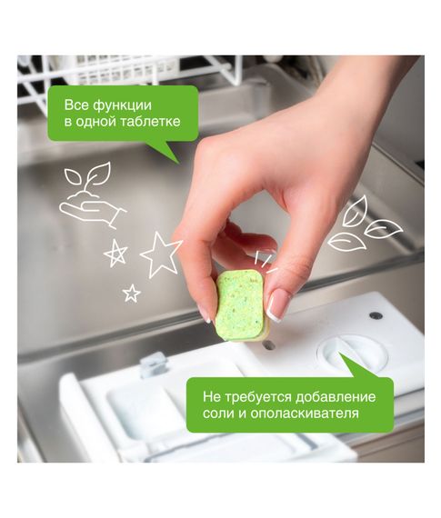 Бесфосфатные таблетки для посудомоечных машин SYNERGETIC, 25шт