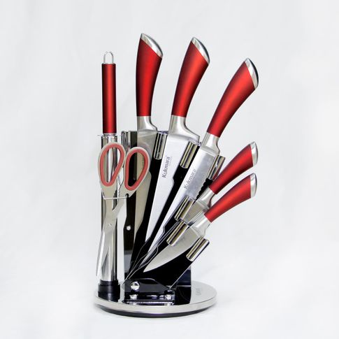 Набор кухонных ножей 8+1 предметов (бордовый)  kuk-10/8131б