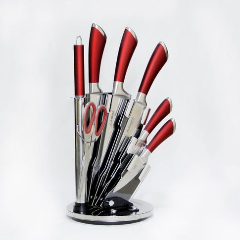 Набор кухонных ножей 8+1 предметов (бордовый)  kuk-10/8131б