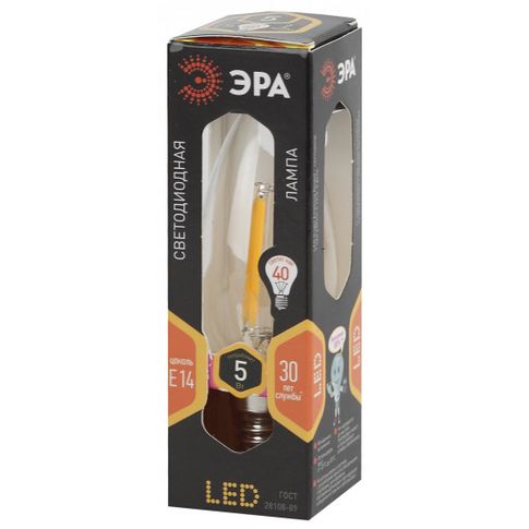 Лампочка светодиодная ЭРА F-LED F-LED B35-5W-827-E14 Е14 / Е14 5Вт филамент свеча теплый белый свет