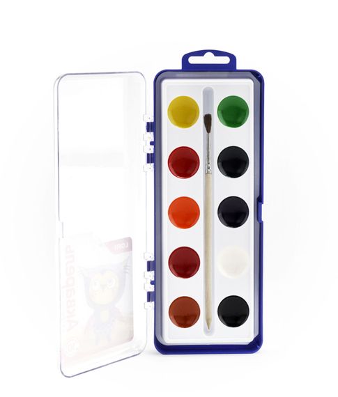 Акварельные краски 10 цветов с кистью LORI