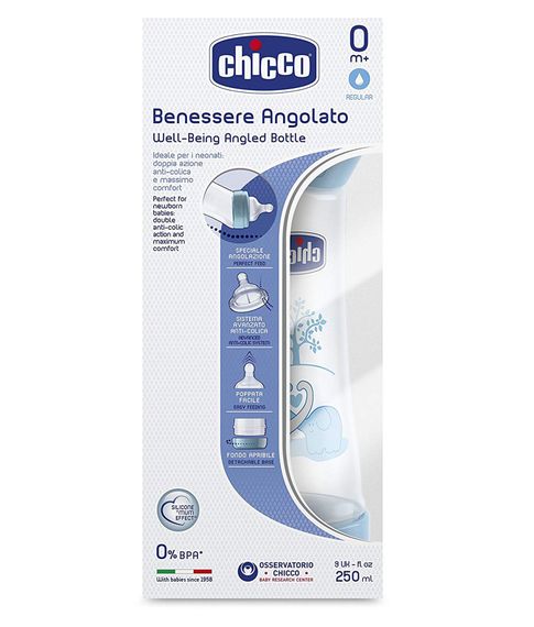 Бутылочка пластиковая Chicco Well-Being Angled с латексной соской 0+ 250 мл xarid qilish