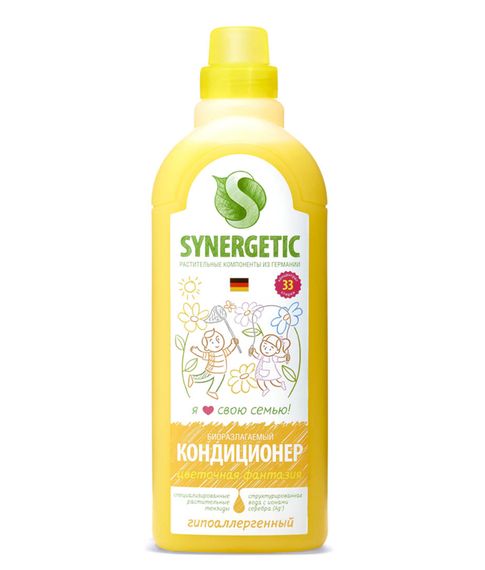 Кондиционер для белья SYNERGETIC Цветочная фантазия, гипоаллергенный, 1 л, 33 стирки