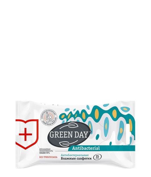 Влажные антибактериальные салфетки Antibacterial Green Day, 15 шт xarid qilish
