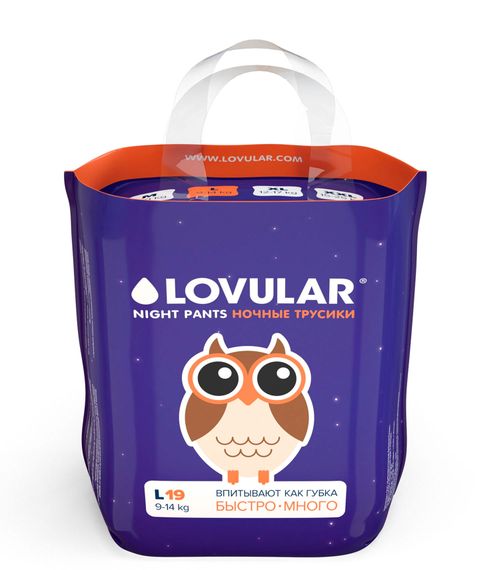 Купить Трусики-подгузники ночные Lovular L (9-14 кг), 19 шт