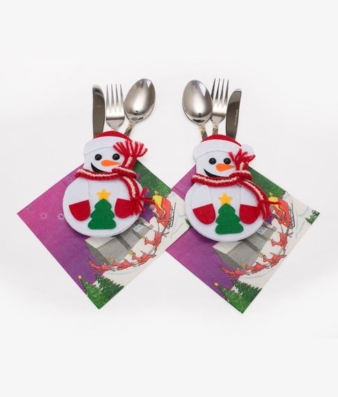 Набор кармашков для сервировки столовых приборов" Снеговик" (набор 2 шт)