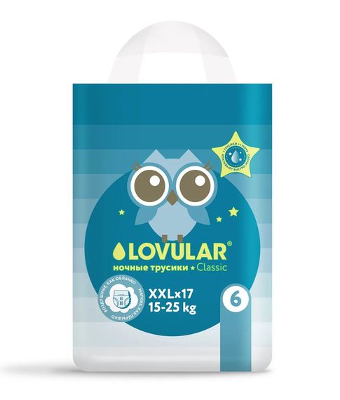 Трусики-подгузники Lovular Classic ночные XXL (15-25 кг), 17 шт xarid qilish
