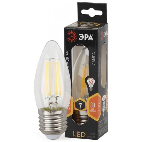 Лампочка светодиодная ЭРА F-LED F-LED B35-7W-827-E27 Е27 / Е27 7Вт филамент свеча теплый белый свет