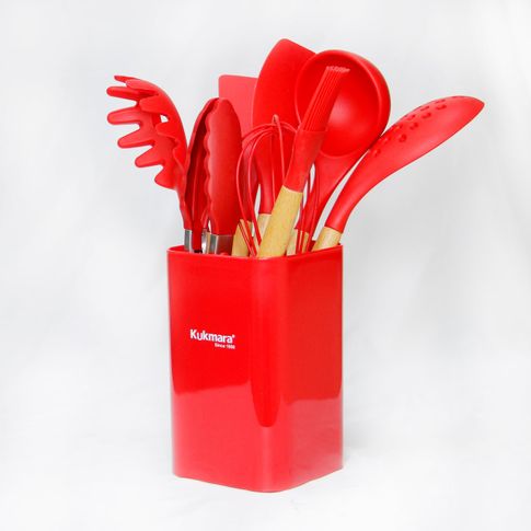 Набор кухонных инструментов из силикона 9 предметов ( красный )  kuk-04/91401