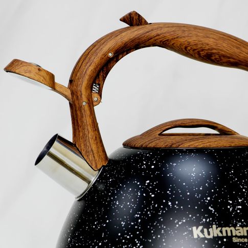 Чайник  3 л.( 3,4) из коррозионностойкой стали  с деревянной ручкой, тёмный Мрамор  kuk-07/3555