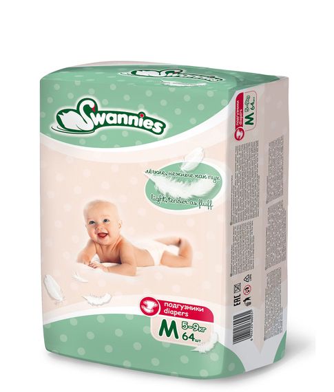 Купить Подгузники M (5-9 кг) Swannies, 64 шт