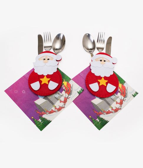 Набор кармашков для сервировки cтоловых приборов "Дед Мороз" (набор 2 шт)