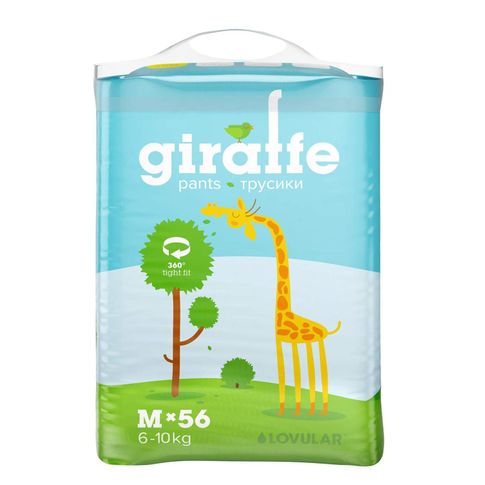 Купить Подгузники-трусики Lovular Giraffe M (6-10 кг), 56 шт
