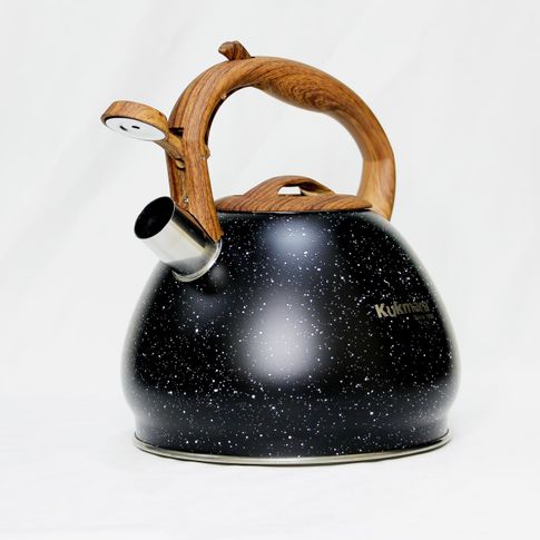 Чайник  3 л.( 3,4) из коррозионностойкой стали  с деревянной ручкой, тёмный Мрамор  kuk-07/3555