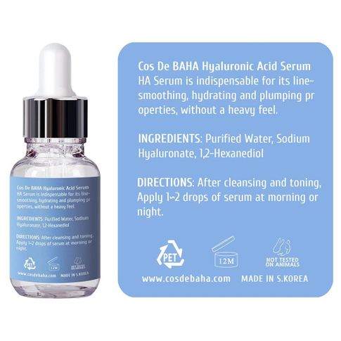 Увлажняющая сыворотка с гиалуроновой кислотой Cos De Baha Pure Hyaluronic Acid Serum, 30 ml