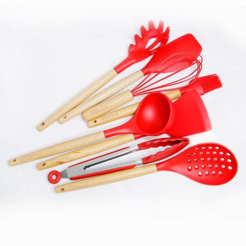 Набор кухонных инструментов из силикона 9 предметов ( красный )  kuk-04/91401