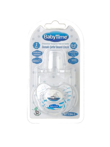 Купить Ортодонтическая прозрачная пустышка с крышкой №1 BabyTime