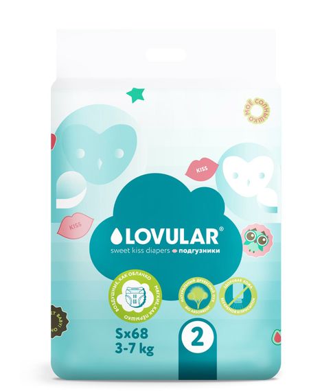 Купить Подгузники Lovular SWEET KISS S (3-7 кг), 68 шт