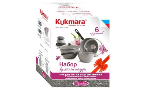 Набор кухонной посуды №4, АП линия "Мраморная" (светлый мрамор) кмс42а,кмс17а,смс246а+стек.крышка xarid qilish