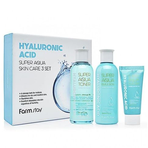 Купить Farm Stay Hyaluronic Acid Super Aqua Skin Care 3 Set Набор 3 средств с гиалуроновой кислотой