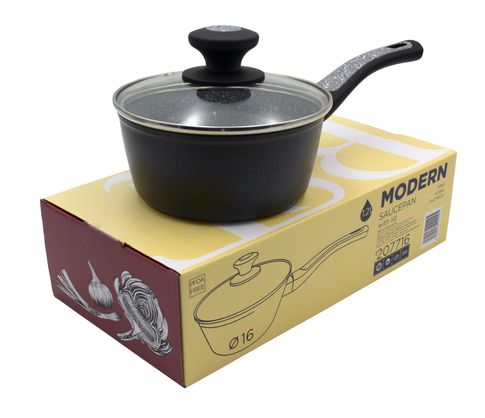 Ковш 16см, 1.2л  со стеклянной крышкой с антипригарным покрытием 207716, Modern