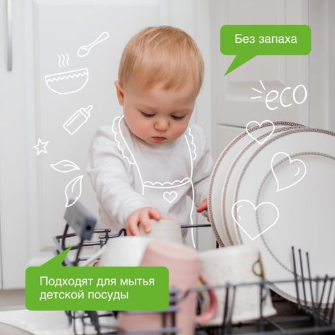 Таблетки для посудомоечных машин SYNERGETIC бесфосфатные, экологичные, 55шт